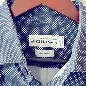 Mizzen and Main - Navy with Lavender polka dots.  Leeward Trim Fit Dress Shirt